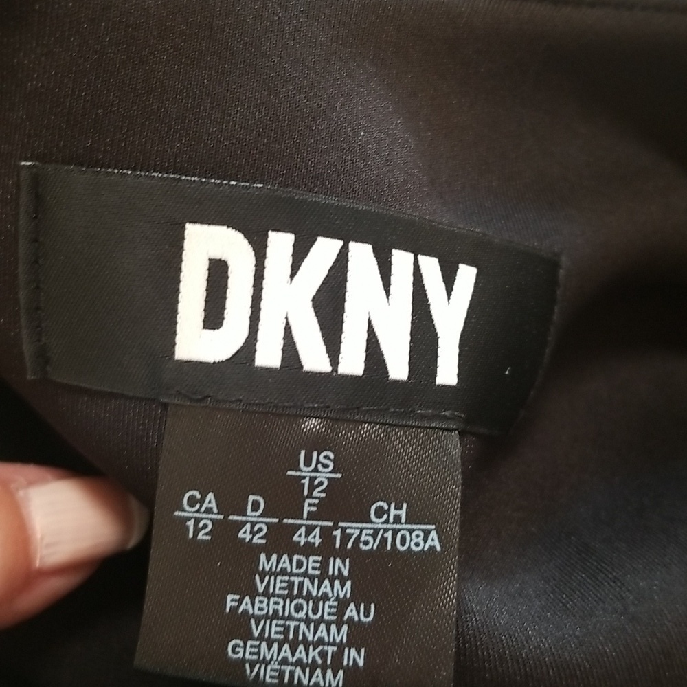 DKNY Donna Karan Black Sheath Body Con Dress With Faux Leather Detail Size 12 - Picture 9 of 10